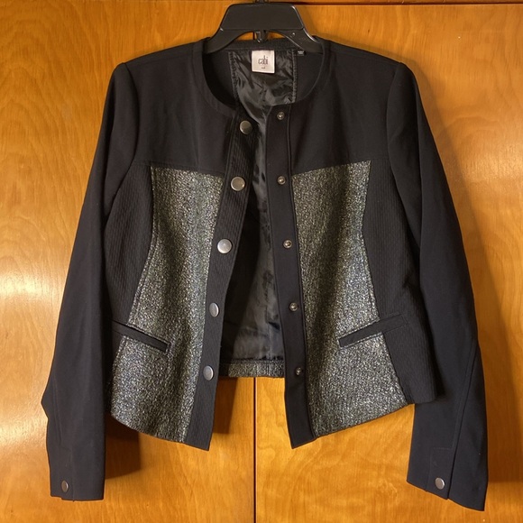 CAbi #3036 Media Tweed Green & Black Snap Button Jacket M - Picture 2 of 15